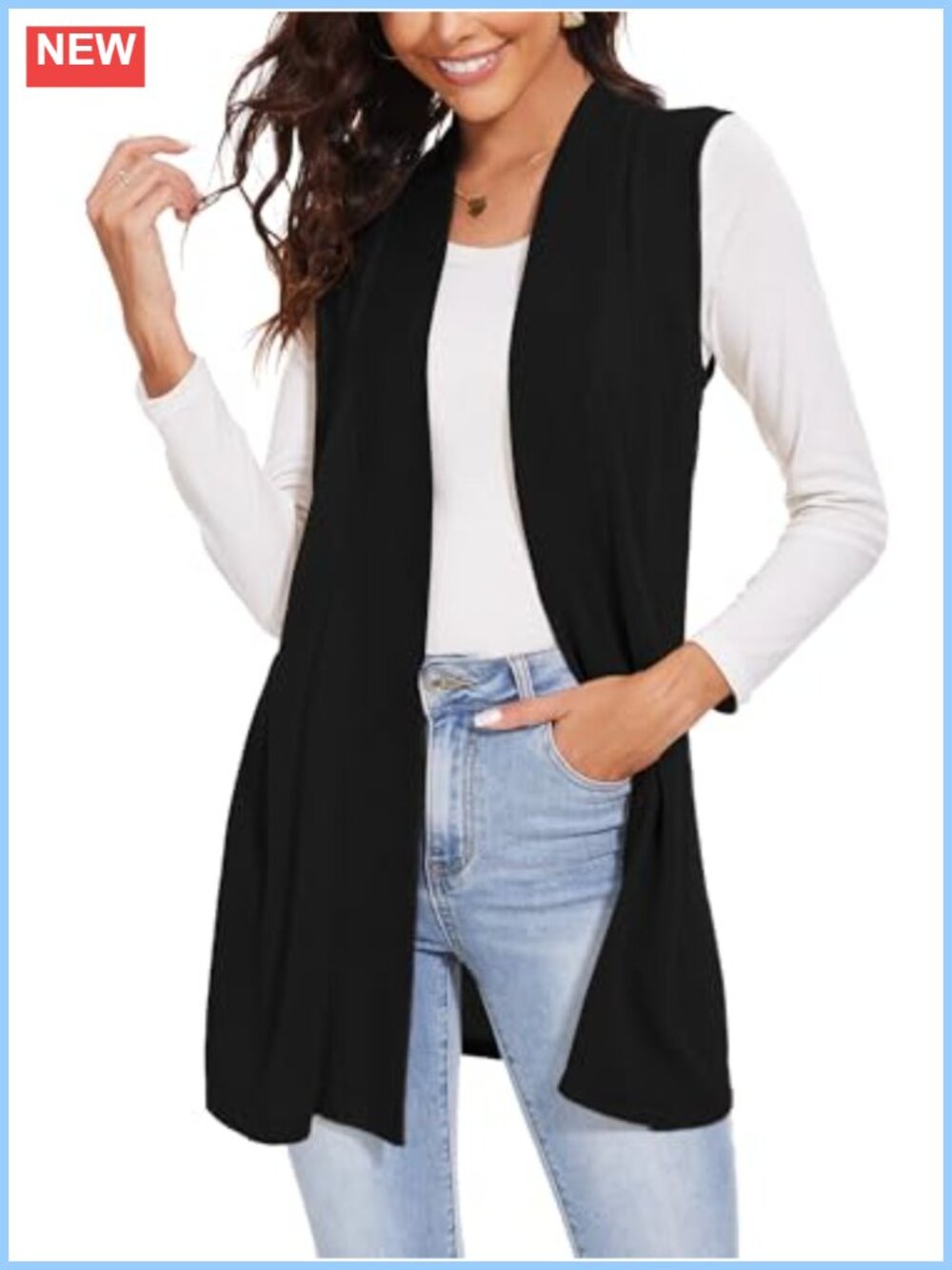 Sleeveless Open Front Long Knit Cardigan Vest Lightweight Rayon